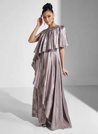 Round Neck Embroidered Ruffle Dress 