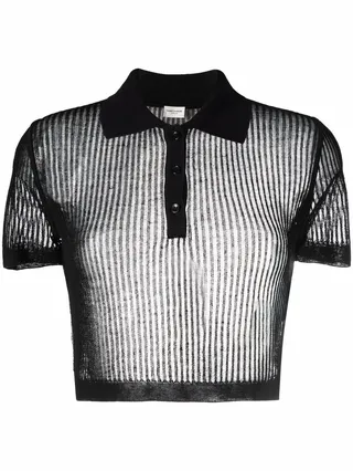Semi-Sheer Ribbed Polo Shirt