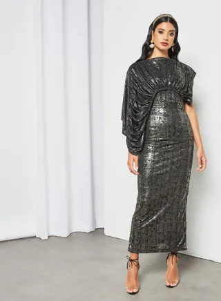 Asymmetrical Bar Dot Dress Black 