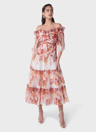 Off Shoulder Semi Pleated Dress