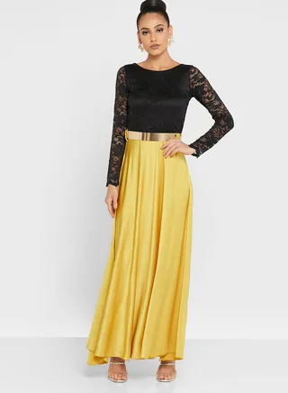 Lace Detail Maxi Dress Yellow 