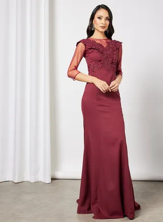 Nada Pencil Cut Dress Maroon 