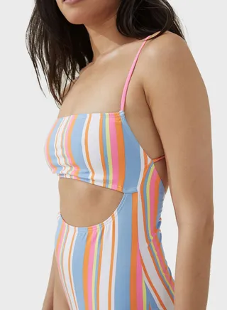 Striped High Leg One Piece 