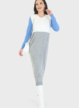 Colorblock Crew Neck Dress 