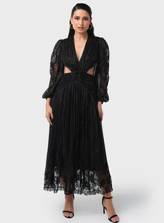 Metallic Stripe Waist Cut Out Dress