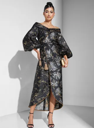 Off shoulder Printed Wrap Dress