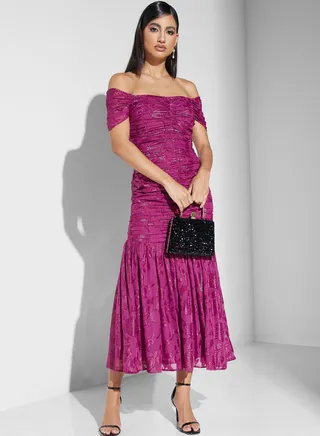 Ruched Cap Sleeve Tiered Dress