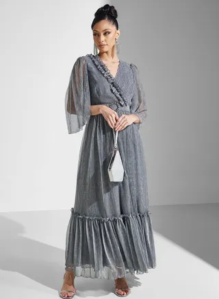 Flared Sleeve Tiered Ruffle Dress 