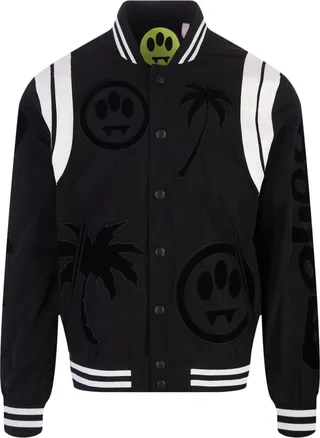 Black Bomber Jacket With Tone On Tone Print