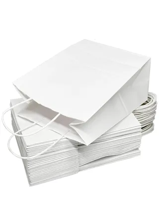 15 Pcs Sturdy White Paper Bags with Handles Medium Size 