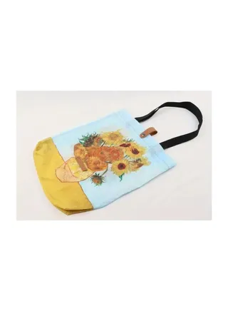 Sunflower Polyester Taffeta Folding Eco-friendly Bag Van Gogh Series Oil Painting Printing Carrying Case Mini Supermarket Shopping Bag 