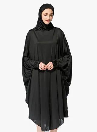 Abaya Jalabiya With Hijab Traditional Dress Wear Black 