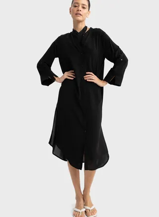 Buttoned Neck Beachwear Dress 