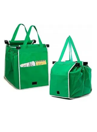2Pack Reusable Grocery Tote Bags Collapsible Shopping Trolley Bags Green Non Woven Bags Grab and Go Bag with Handles 