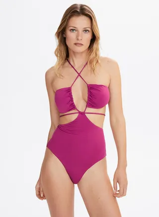 Halter Neck Cut Out Swimsuit 