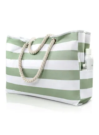 Beach Bag for Women, Large Beach Tote Bag, Waterproof Sandproof Beach Bag with Zipper, Large Swim Pool Beach Tote, Large Stripe Beach Tote, Canvas Beach Tote bag with Zipper for Pool Travel KSA | Riya 