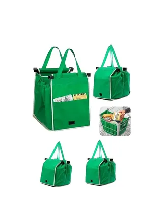 4 Packs Reusable Grocery Tote Bags Collapsible Shopping Trolley Bags Green Non Woven Bags Grab and Go Bag with Handles 