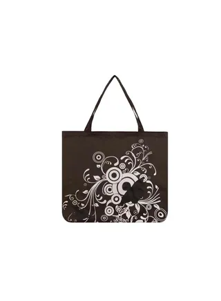 1-Piece Foldable Large Capacity Reusable Shopping Bag,Butterfly Flower Oxford Fabric Shoulder Bag,Portable Eco Grocery Bags,Colour Coffee 