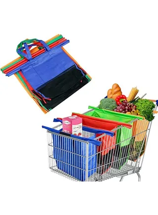 Reusable Shopping Cart Bags, Trolley Bags-4 Pcs Reusable Grocery Shopping cart Bags with Cooler Bag-Easy to Use and Heavy Duty-Variety of Colors and Sizes-Detachable, Foldable 