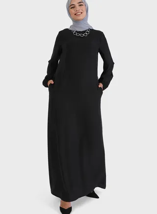 Embellished Neck Pocket Detail Dress 