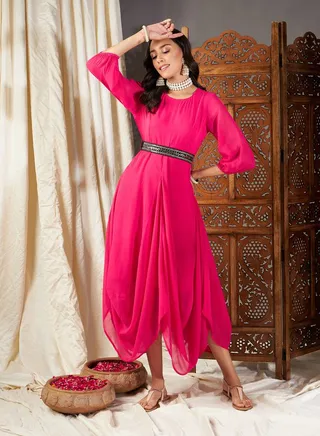 Embroidered Belt Dhoti Dress 