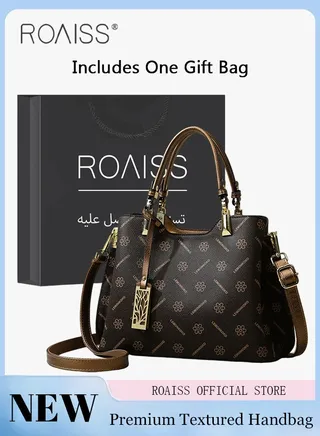 Premium Pattern Tote Bag for Women PVC Wear Resistant Large Capacity Casual Commuting Handbag Retro Fashion Shoulder Crossbody Bag with Exquisite Hardware Decorative Pendant and Multiple Compartments 