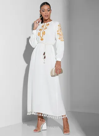 Tassel Hem Embroidered Dress 