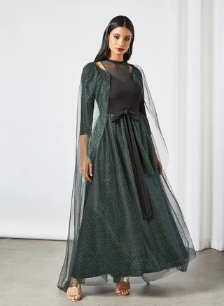 Long Lace Gown Dress Black 