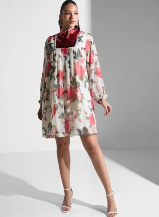 High Neck Pleated Dress 