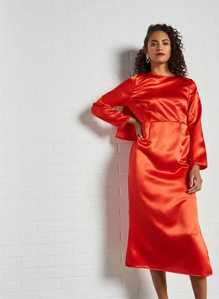 Lace Panel Detail Dress Red 
