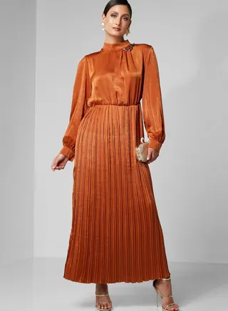 High Neck Pleated Dress 