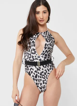 Beige Leopard Print Key Hole Costume 