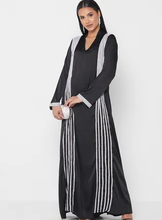 Contrast Crochet Overlay Abaya 