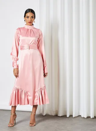 Ruffled Hem Dress Pink 