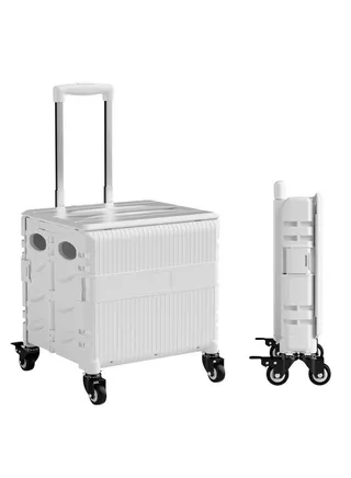 Outdoor Folding Camper, With Table, Home Shopping Cart, Movable Pulley, Portable Shopping Cart, White, Large 65L 