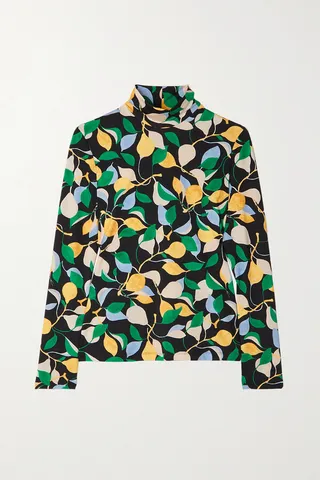 La DoubleJ - Printed Stretch-jersey Turtleneck Top - Green