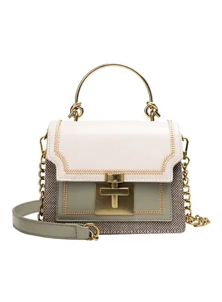 Colourblock Designed Crossbody Bag White/Grey/Gold 