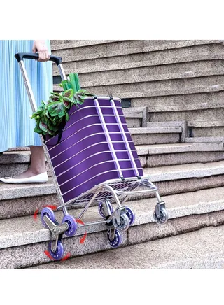 COOLBABY Shopping Carts Grocery Carts Family Carts With Cover Oxford Cloth Bags Triangle Wheel For Parents Old People Out Shopping Purple 