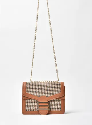 Checkered Pattern Chain Strap Crossbody Bag Khaki/Beige/Black 