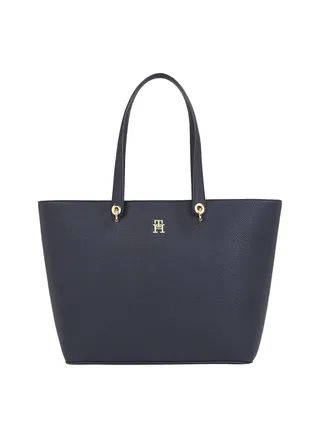Women's Monogram Plaque Tote Handbag, Polyurethane, Black 
