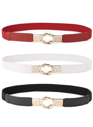 Belt for Dresses Women, Women Skinny Belt for Dresses Retro Elastic Stretchy Metal Buckle Skinny Ladies Waist Belt 1 inch Wide 3 Pack 