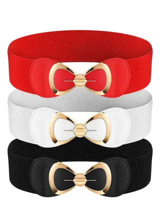Women Stretchy Vintage Belt, 3PCS Women's Leather Belt for Jeans Dresses Pants Belt, Wide Elastic Waist Belt for Women, Evening Dress Belt, Shape Curve, Beautiful Elegant 