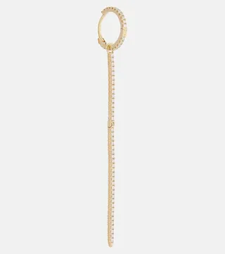 Eternity Bar 18kt gold single earring with diamonds and sapphires