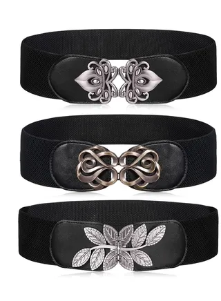 Women Belt Vintage Wide Version of The Elastic Plastic Waist Belt PU Leather Versatile Waist Seal for Women Daily with Dresses Jackets Dresses Festivals (3 Pieces) 