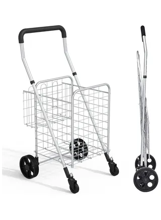 Grocery Shopping Cart with Swivel Wheels Folding Utility Cart with Adjustable Handle Easily Collapsible Cart with Extended Foam Cover Trolley for Laundry Groceries Travel 