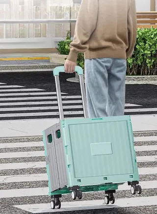 Foldable Utility Cart,Large Capacity Shopping Cart with Wheels,Rolling Utility Cart Folding Dolly with Lid,Telescoping Handle,for Travel Shopping Moving Luggage Office Use 