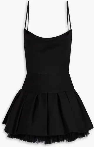 Tulle-trimmed wool and silk-blend crepe mini dress
