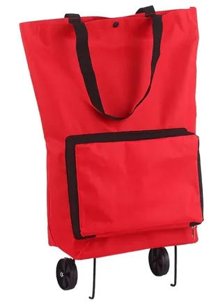 Shopping Bag Trolley With Wheels, Shopping Bag Portable Foldable Luggage Bag Multi-Function Oxford Tote bag Shopping Cart,Red 