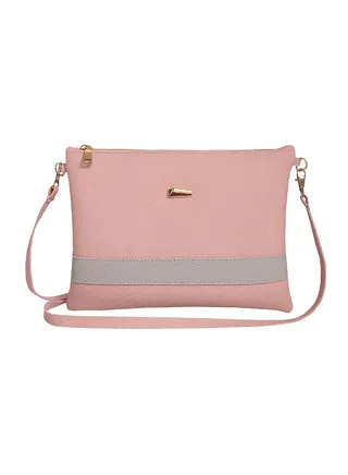 Zipper Closure Leather Crossbody Bag Pink 