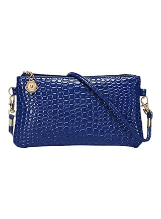 Alligator Pattern Crossbody Faux Leather Bag Blue 